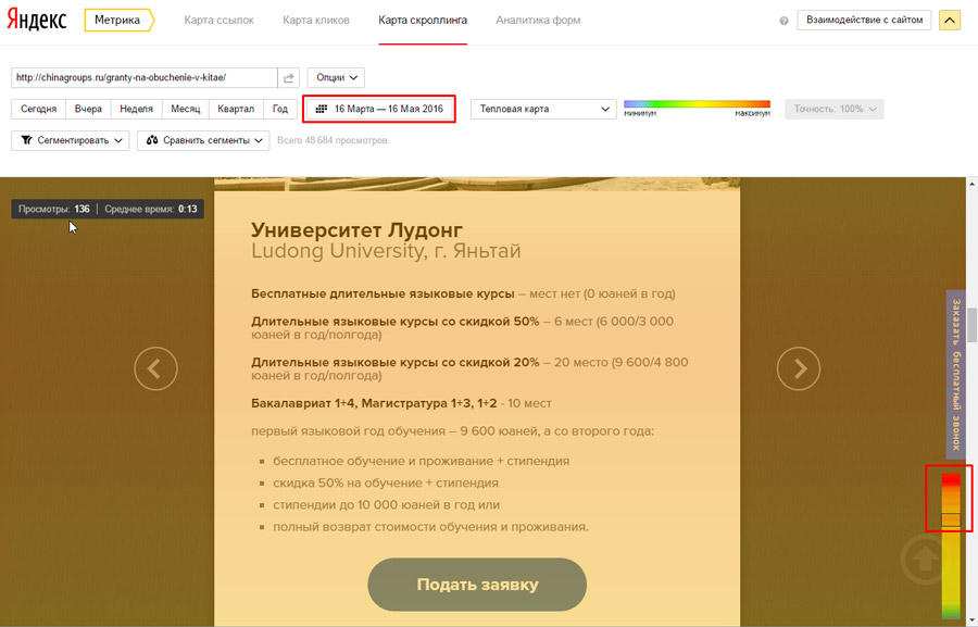 Карта скроллинга Яндекс Метрики