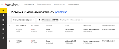 интерфейс Яндекс Директ