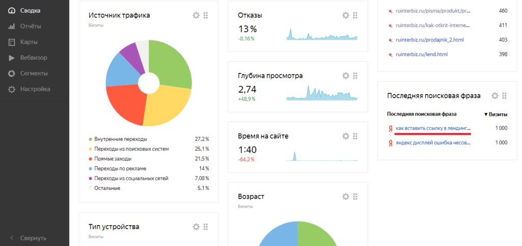 «внутренности» Яндекс Метрики