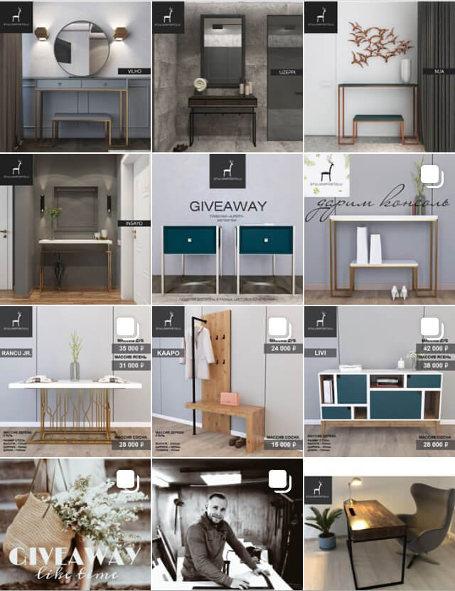 Пример ленты интернет-магазина мебели в instagram