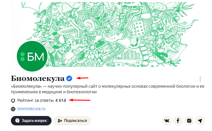 Пример профиля компании на Яндек.Кью