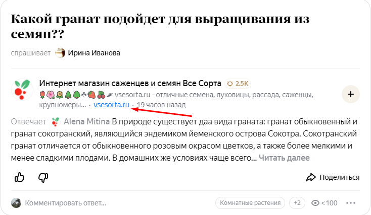 Пример ответа компании на Яндекс.Кью