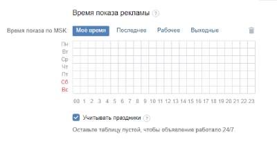 время показа ВК
