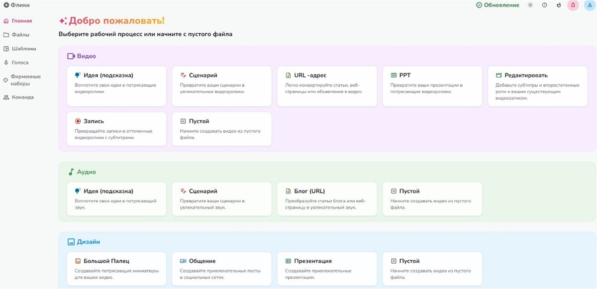 Интерфейс Fliki 1