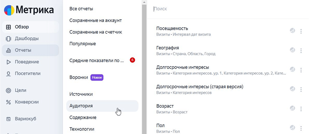 аудитория в Яндекс.Метрике