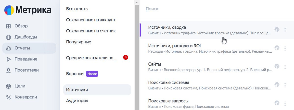 источники в Яндекс.Метрике