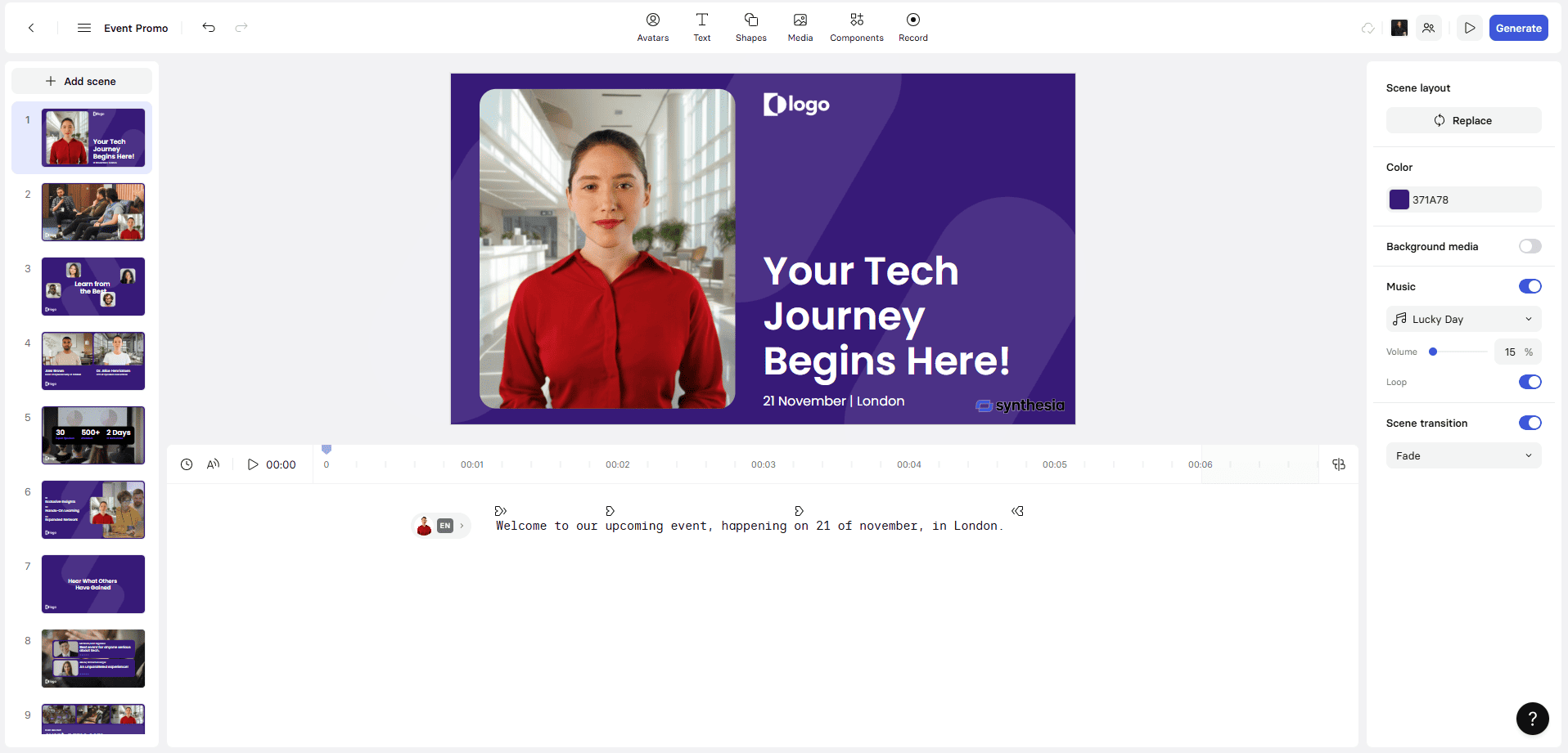 Пример работы над обучающим видео в Synthesia
