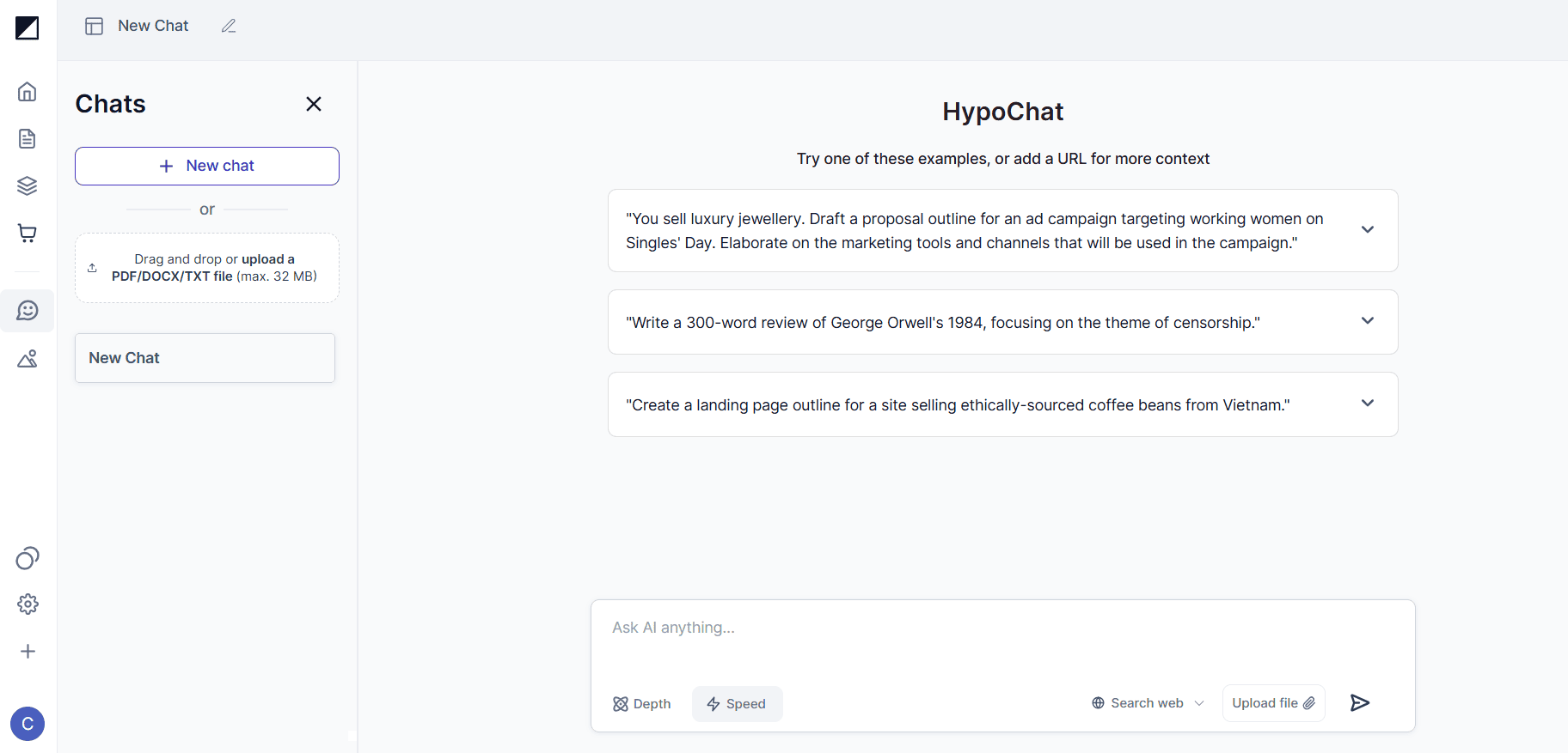 Панель генерации текстов Hypotenuse AI с подсказками для пользователей