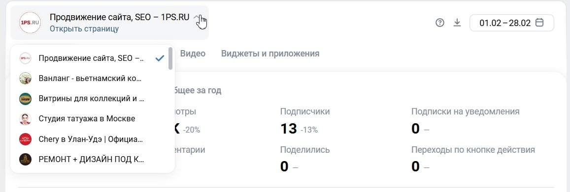 переключение между вкладками статистики