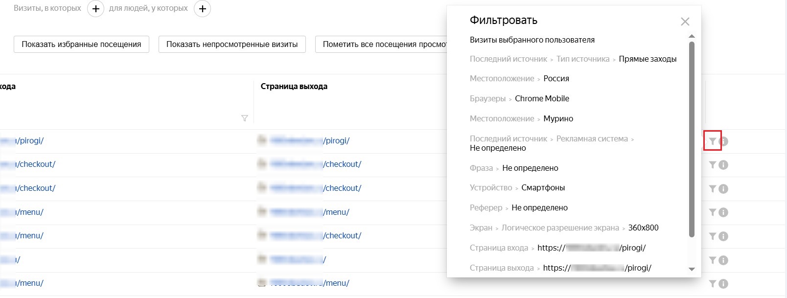 Создание фильтра на основе параметра пользователя